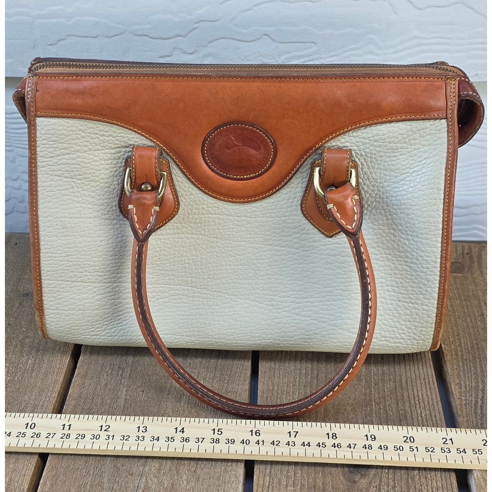 Vintage Dooney & Bourke All Weather Leather Satchel Cream Tan Handbag USA Made